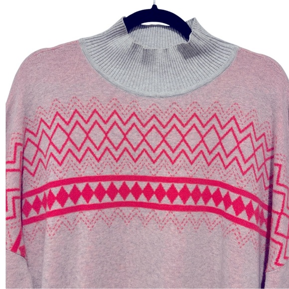 Edinburgh Knitwear Fair Isle Pima Cotton Mock Neck Pink Gray Sweater Medium - Picture 2 of 5